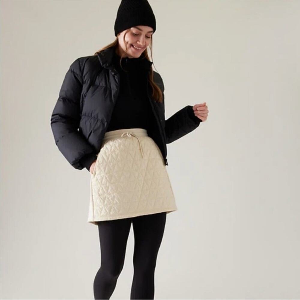 NWT Athleta Solstice Mini Skirt Quilted Cream ivory Off White 14 Petite 14P